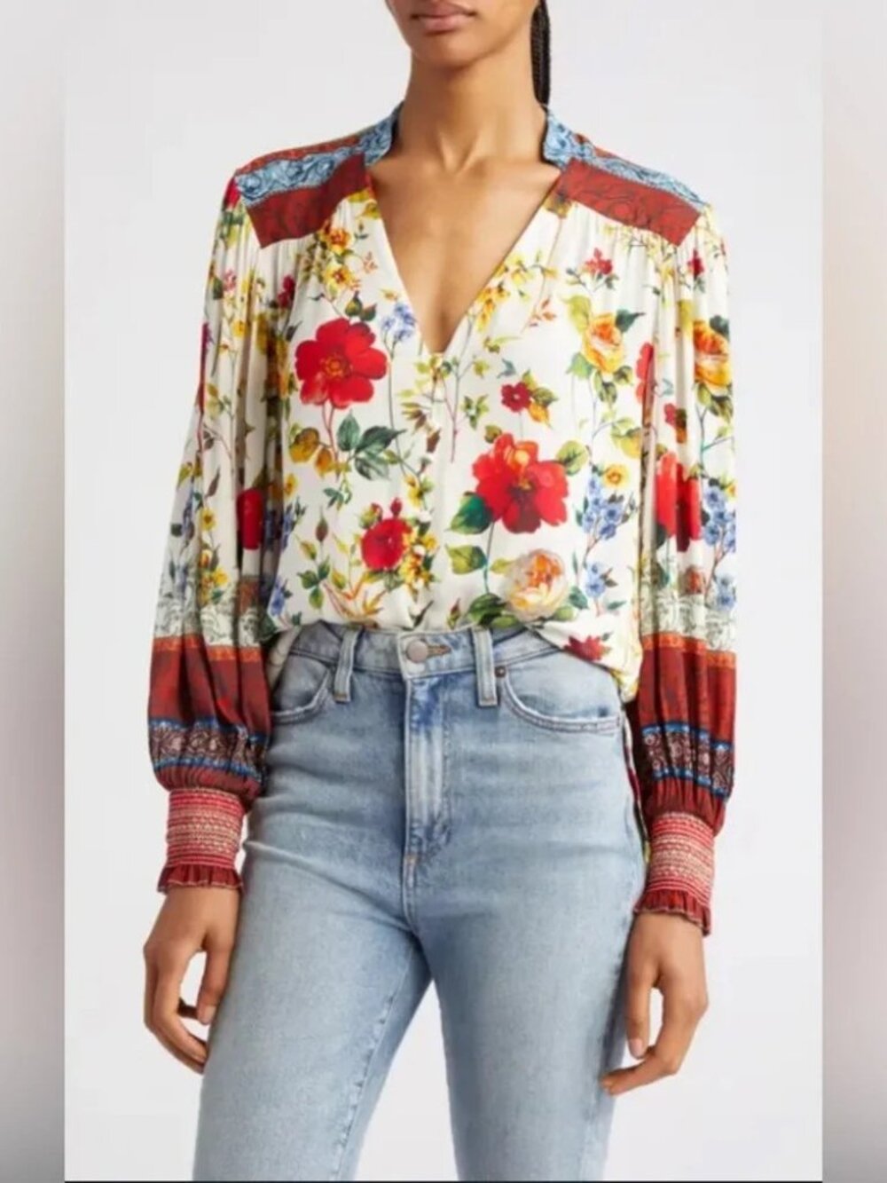 Alice + Olivia Serena Floral Crepe Blouse Women's Size Small